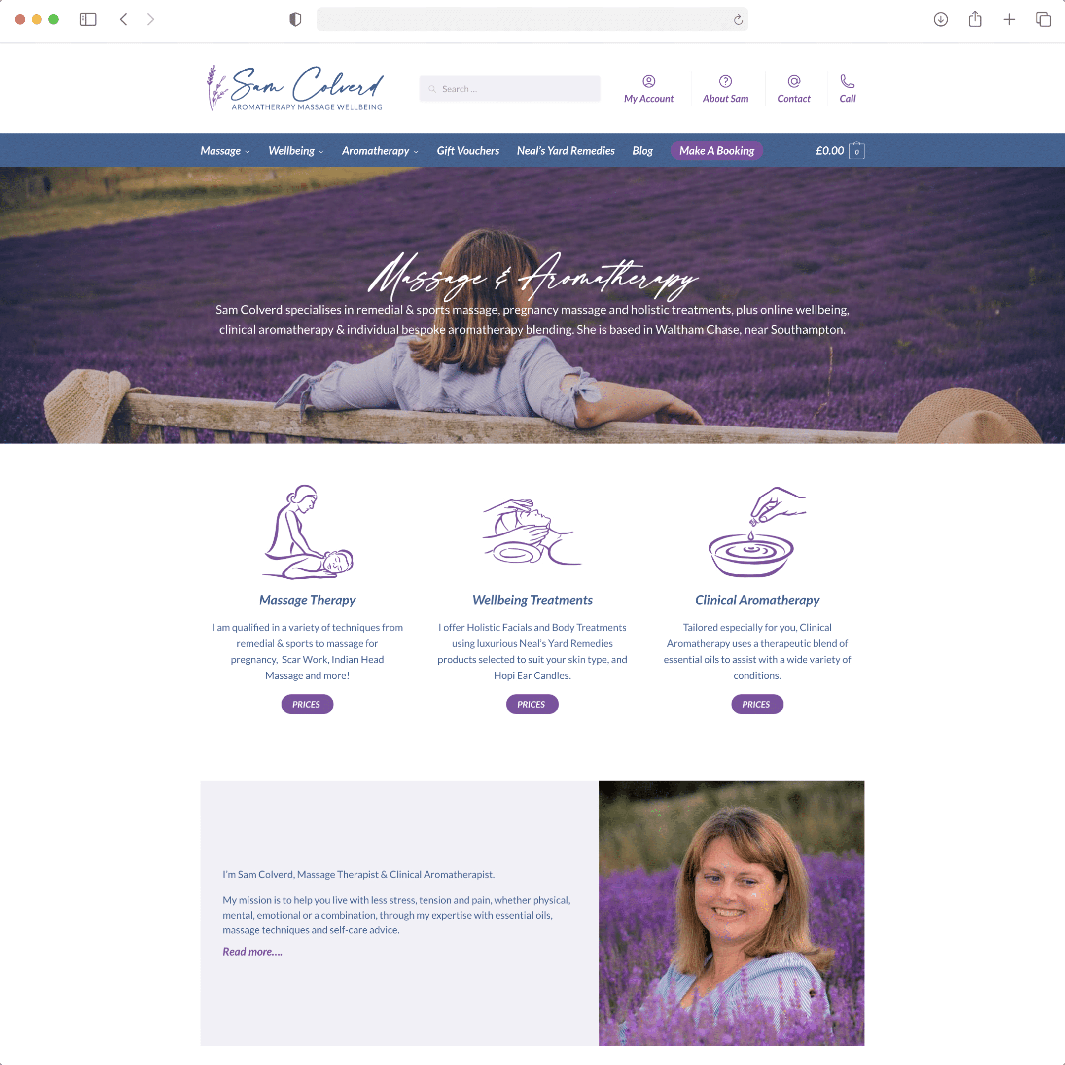 Sam Colverd Massage Therapist website screenshot
